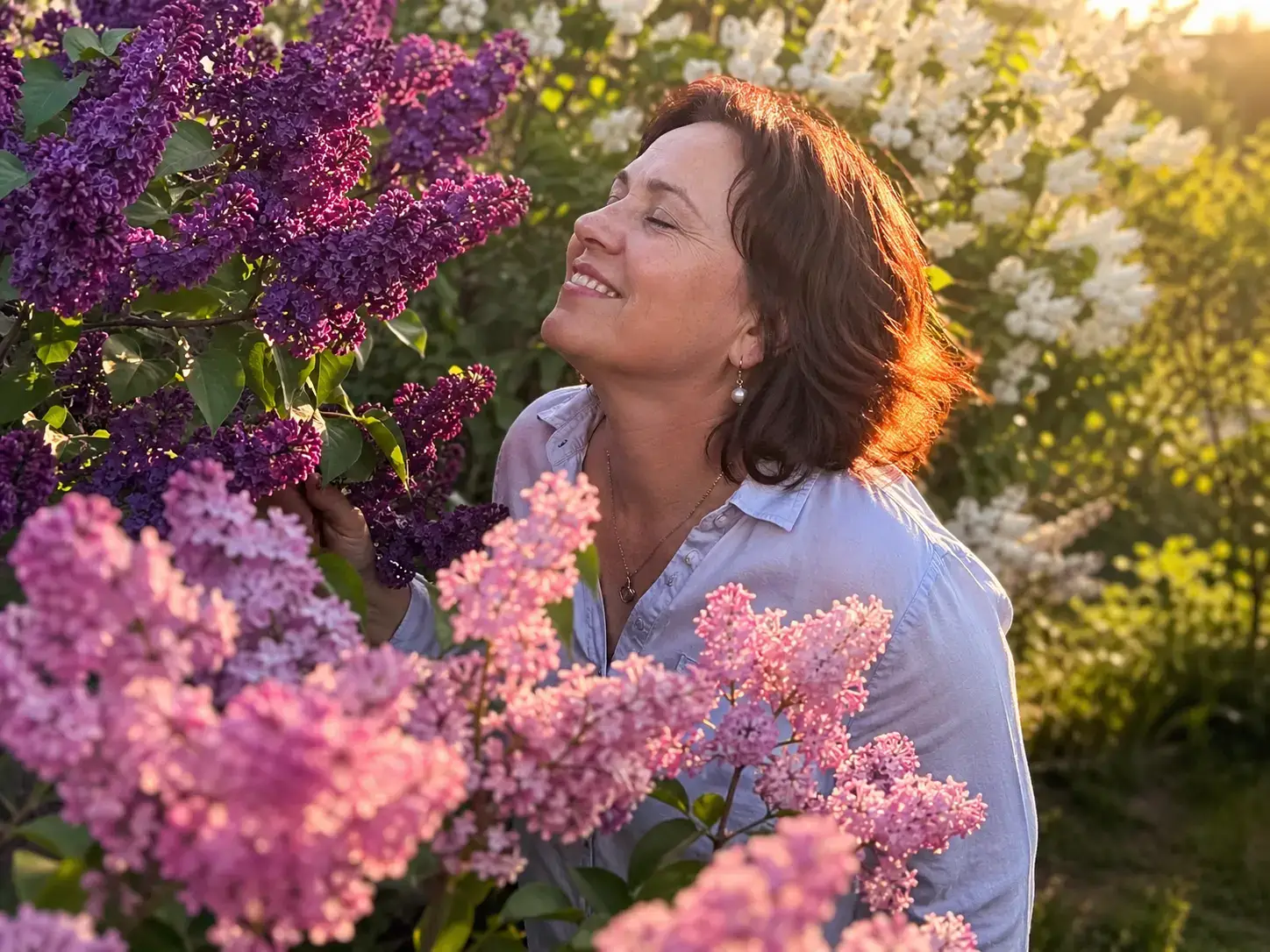Жінка біля квітучого бузку